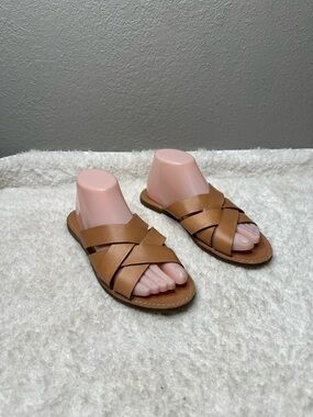 Madewell Woven Leather Slides Flat Crisscross Sandals Brown Tan Size 8